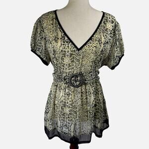 Essentials by Milano Women's Sheer Babydoll Blouse Short Sleeve Casual size XL